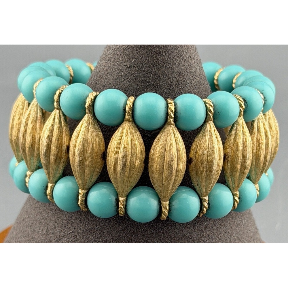 Vintage Trifari Bracelet Egyptian Revival Faux Turquoise Cleopatra 7"